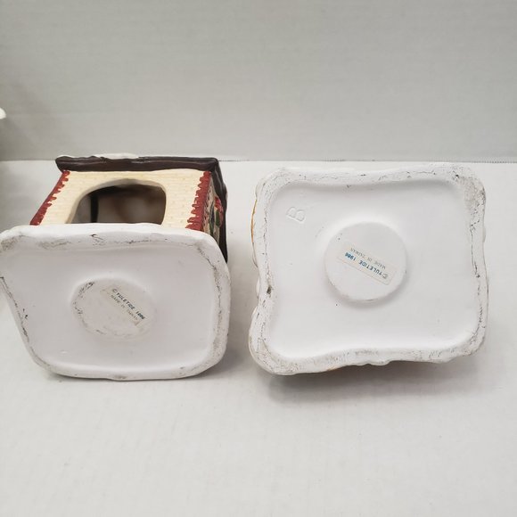 2 Vintage YULETIDE 1986 Village Ceramic House Cottage Light Christmas Snow Tree - Picture 8 of 13